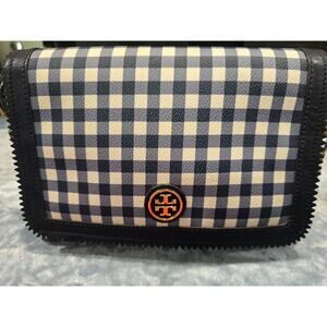 *Tory Burch* Kerrington Gingham Crossbody Bag Blue & White w/Gold Tone Chain